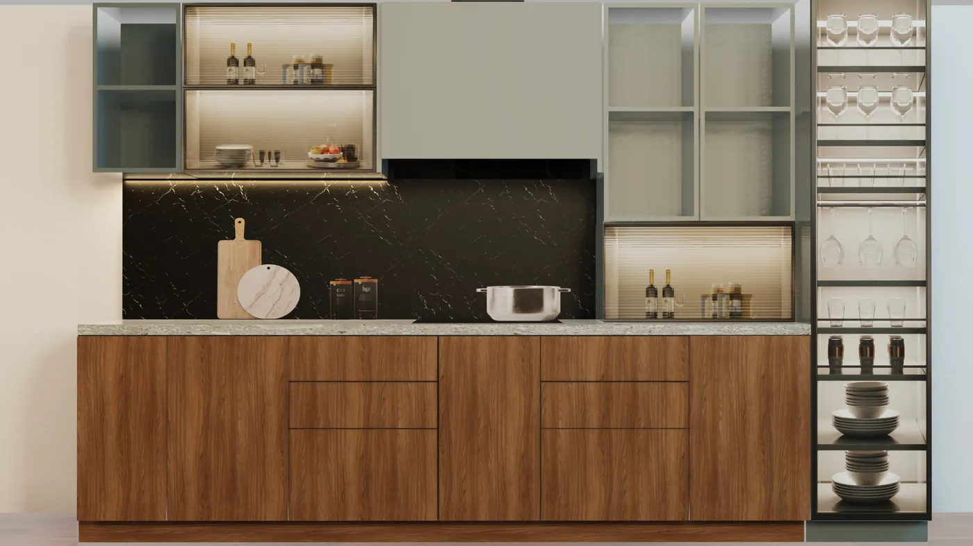 Interactive Walnut Display Kitchen